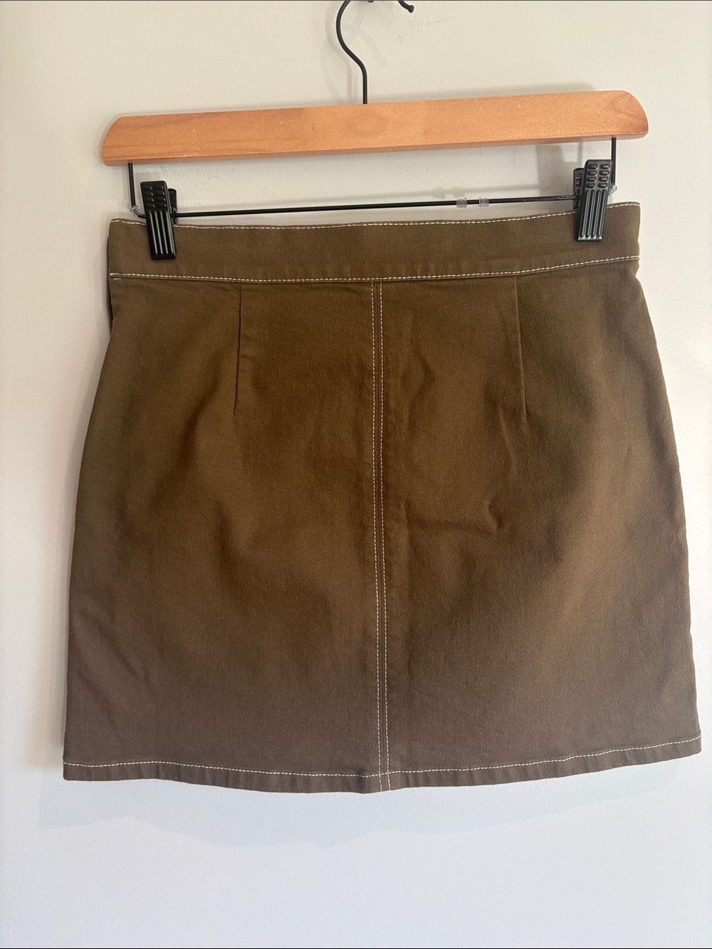 OAK + FORT Olive Brown Contrast Stitch Mini Skirt Size 4